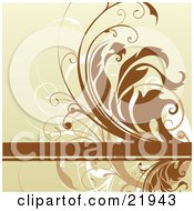Poster, Art Print Of Brown Text Bar With Tan Brown And White Curly Vines On A Tan Background