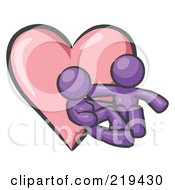 Purple Design Mascot Couple Embracing In Front Of A Heart