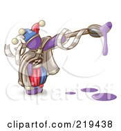Purple Man Design Mascot Jester With A Dripping Paintbrush
