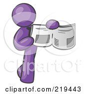 Poster, Art Print Of Purple Man Holding Up A Newspaper And Pointing To An Article