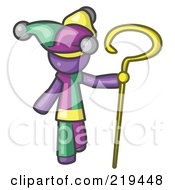 Poster, Art Print Of Purple Man In A Jester Costume Holding A Yellow Staff