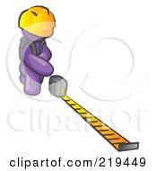 Purple Man Contractor Wearing A Hardhat Kneeling And Measuring