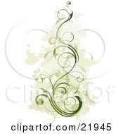 Clipart Picture Illustration Of A Green Vine Plant With Blooming Flowers Over A Faded Green And White Background