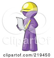 Purple Man Draftsman Reviewing Plans by Leo Blanchette