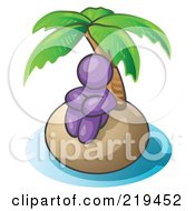 Poster, Art Print Of Purple Man Sitting All Alone With A Palm Tree On A Deserted Island