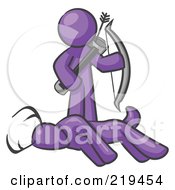 Poster, Art Print Of Purple Man A Hunter Holding A Bow And Arrow Over A Dead Buck Deer