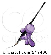 Clipart Illustration Of A Purple Man Drawing A Line With A Large Black Calligraphy Ink Pen by Leo Blanchette