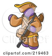 Poster, Art Print Of Purple Man In Hunting Gear Carrying A Rifle