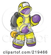 Poster, Art Print Of Purple Fireman In A Uniform Fighting A Fire