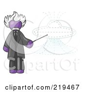 Purple Einstein Man Pointing A Stick At A Presentation Of A Flying Saucer by Leo Blanchette