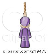Purple Design Mascot Man Hanging From A Rope