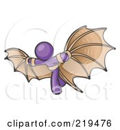 Determined Purple Man Strapped In Glider Wings Prepared To Make Flight
