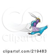 Purple Man Holding Up A Sword And Flying On A Magic Carpet
