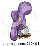 Poster, Art Print Of Purple Man Using A Shovel To Dig A Hole For A Plant In A Garden