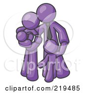 Purple Family Man A Father Hugging His Wife And Two Children