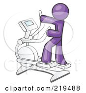 Poster, Art Print Of Purple Man Exercising On A Cross Trainer In A Gym