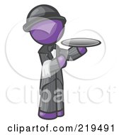 Royalty Free RF Clipart Illustration Of A Purple Man Butler Serving A Platter by Leo Blanchette