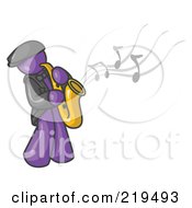 Poster, Art Print Of Musical Purple Man Playing Jazz With A Saxophone