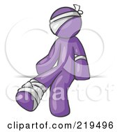 Injured Purple Man Sitting In The Emergency Room After Being Bandaged Up On The Head Arm And Ankle Following An Accident Clipart Graphic