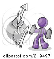 Clipart Illustration Of A Purple Business Man Spray Painting A Graffiti Dollar Sign On A Wall