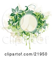 Poster, Art Print Of Blank Yellow Text Circle With Green And Tan Vines Flowers And Splatters