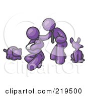 Purple Family Father Mother And Newborn Baby With Their Dog And Cat