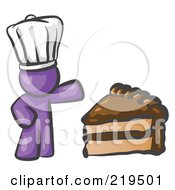 Poster, Art Print Of Purple Chef Man Wearing A White Hat And Presenting A Tasty Slice Of Chocolate Frosted Cake