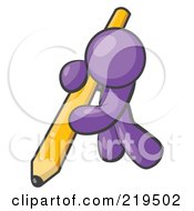 Purple Man Using All Of His Strength To Hold Up And Write With A Giant Yellow Number Two Pencil by Leo Blanchette