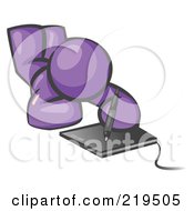 Poster, Art Print Of Purple Design Mascot Laying On His Belly And Drawing On A Tablet