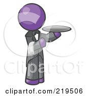 Royalty Free RF Clipart Illustration Of A Purple Man Waitor Holding A Platter by Leo Blanchette