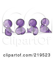 Poster, Art Print Of Four Different Purple Men Wearing Headsets And Having A Discussion During A Phone Meeting