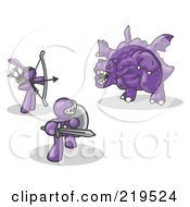 Poster, Art Print Of Two Purple Men Working Together To Conquer An Obstacle A Dragon