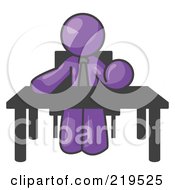 Poster, Art Print Of Purple Businessman Seated At A Desk Instructing Employees