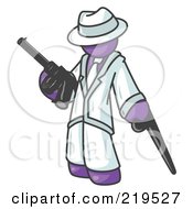 Poster, Art Print Of Purple Gangster Man Carrying A Gun And Leaning On A Cane