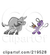 Purple Man Holding A Stool And Whip While Taming A Bull Bull Market