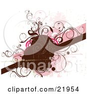 Poster, Art Print Of Brown Worn Text Space With A Bar And Brown And Pink Vines And Circles On A Pink And White Background