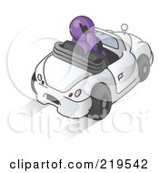 Poster, Art Print Of Purple Businessman Talking On A Cell Phone While Driving In A White Convertible Car