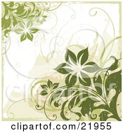 Clipart Picture Illustration Of Flowering Green Plants Over A White And Tan Grunge Background