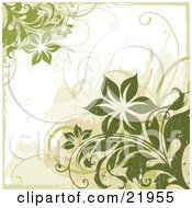 Poster, Art Print Of Flowering Green Plants Over A White And Tan Grunge Background