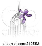 Clipart Illustration Of A Purple Man Climbing To The Top Of A Skyscraper Tower Like King Kong Success Achievement