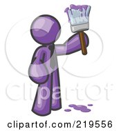 Poster, Art Print Of Purple Man Painter Holding A Dripping Paint Brush