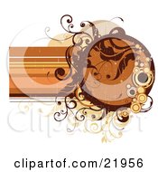 Poster, Art Print Of Orange Circular Text Space With Brown And Orange Circles And Vines On A White Background