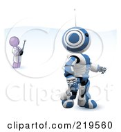 Purple Man Inventor Operating An Blue Robot With A Remote Control by Leo Blanchette