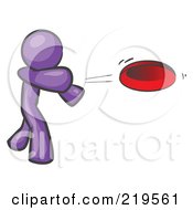 Clipart Illustration Of A Purple Man Tossing A Red Flying Disc Through The Air For Someone To Catch