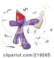 Poster, Art Print Of Happy Purple Man Partying With A Party Hat Confetti And A Bottle Of Liquor