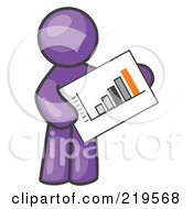 Poster, Art Print Of Purple Man Holding A Bar Graph Displaying An Increase In Profit