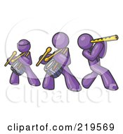 Three Purple Men Playing Flutes And Drums At A Music Concert