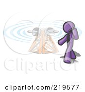 Poster, Art Print Of Purple Businessman Talking On A Cell Phone A Communications Tower In The Background