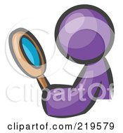Poster, Art Print Of Purple Man Inspecting Something Through A Magnifying Glass