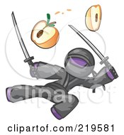 Purple Man Ninja Jumping And Slicing An Apple With Swords by Leo Blanchette